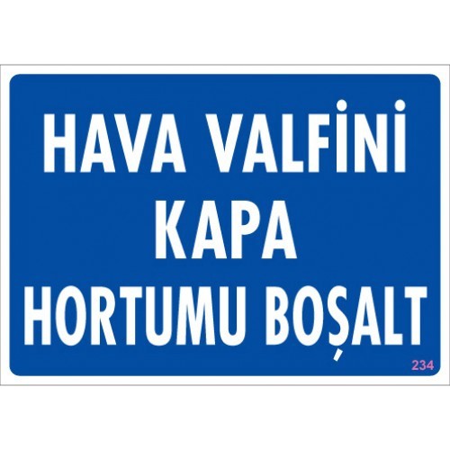 HAVA VALFİNİ KAPA HORTUMU BOŞALT